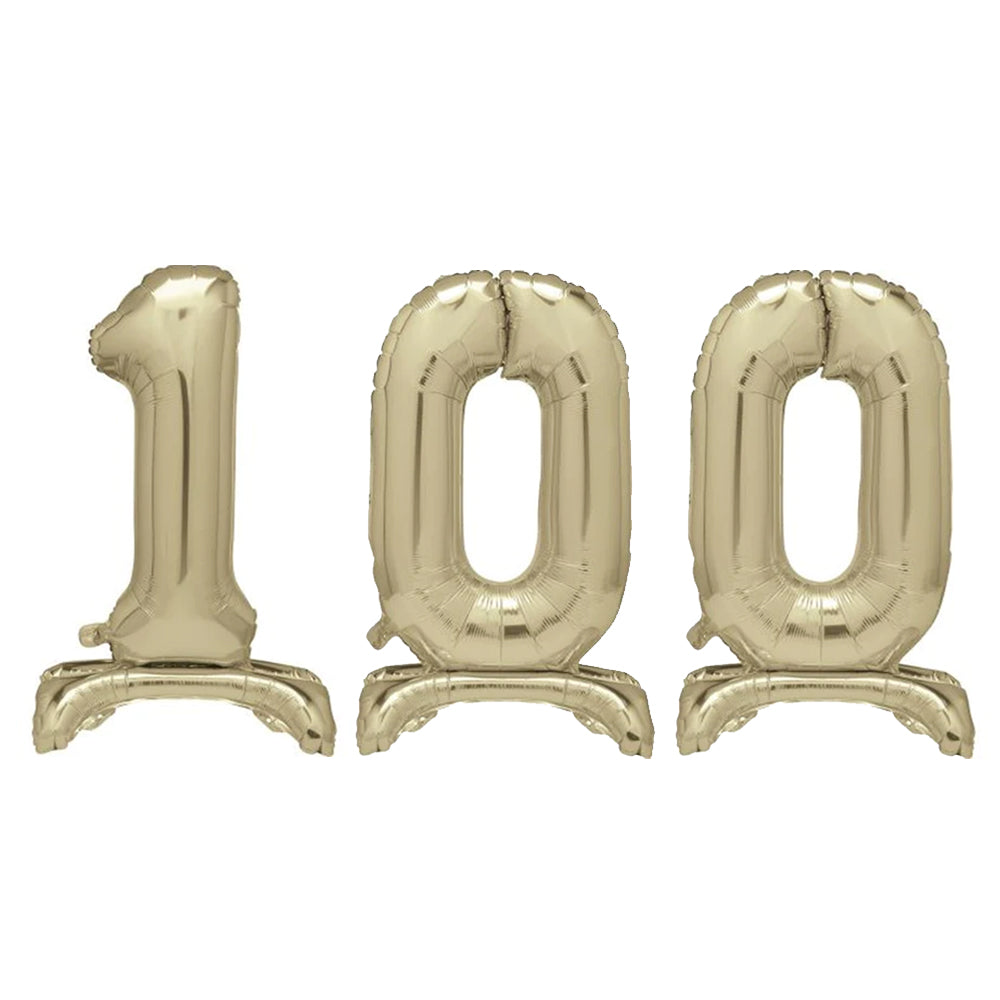 Gold Number 100 Air-Filled Standing Balloons - 30"
