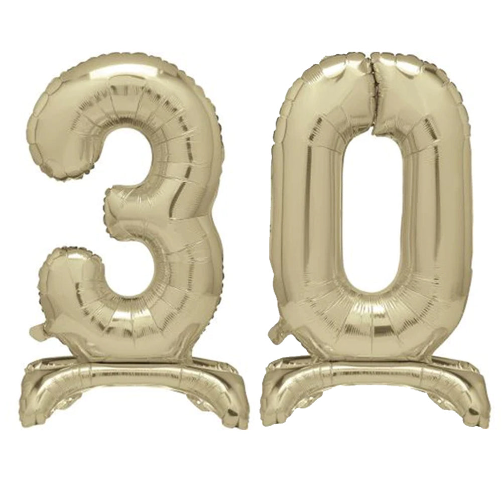 Gold Number 30 Air-Filled Standing Balloons - 30"