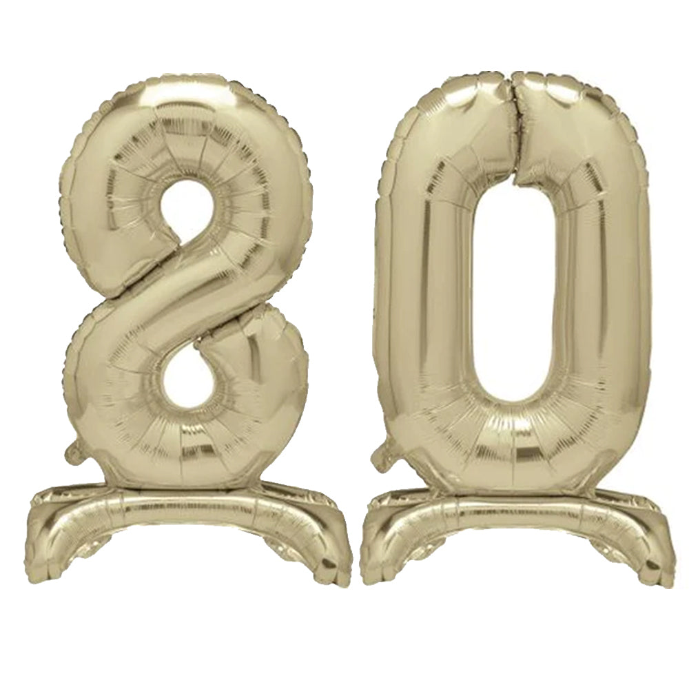 Gold Number 80 Air-Filled Standing Balloons - 30"