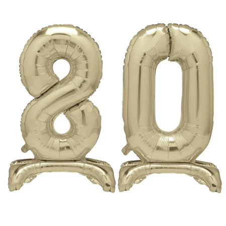 Gold Number 80 Air-Filled Standing Balloons - 30