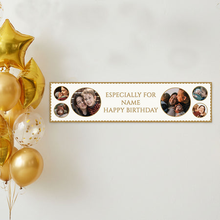 Gold Edged Personalised Multi Photo Banner - 120cm x 30cm