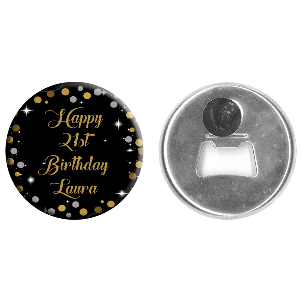 Personalised Bottle Opener Magnet - Gold Sparkle - 58mm