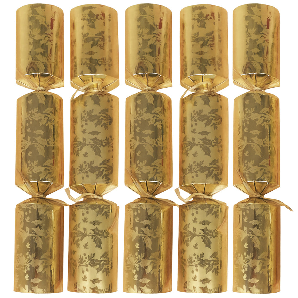100 x Christmas Crackers 11" Gold Holly Berry Plastic Free Contents - Bulk Pack
