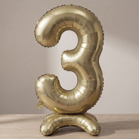 Gold Number 3 Air-Fill Standing Foil Balloon - No Helium Required - 30