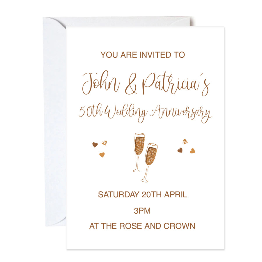 Golden 50th Anniversary Wedding Invitations - Pack of 16