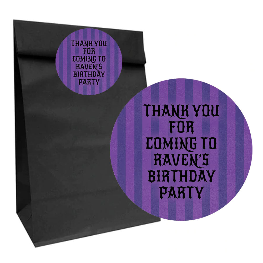 Gothic Girl Paper Party Bag with Personalised Round Stickers - Pack of 12 | Custom Party Favours