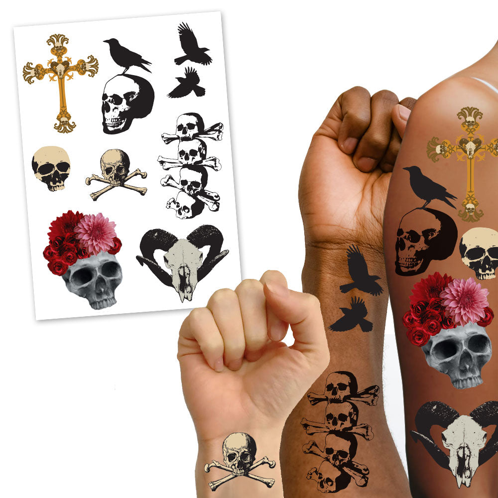 Gothic Skull Macabre Tattoos - Sheet of 8