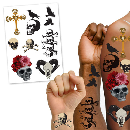 Gothic Skull Macabre Tattoos - Sheet of 8