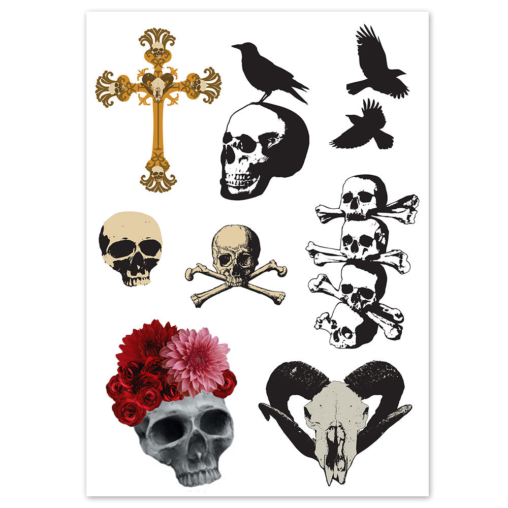 Gothic Skull Macabre Tattoos - Sheet of 8