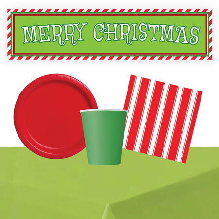 Red and Green Mean Christmas Tableware Pack For 8 People With FREE Banner!