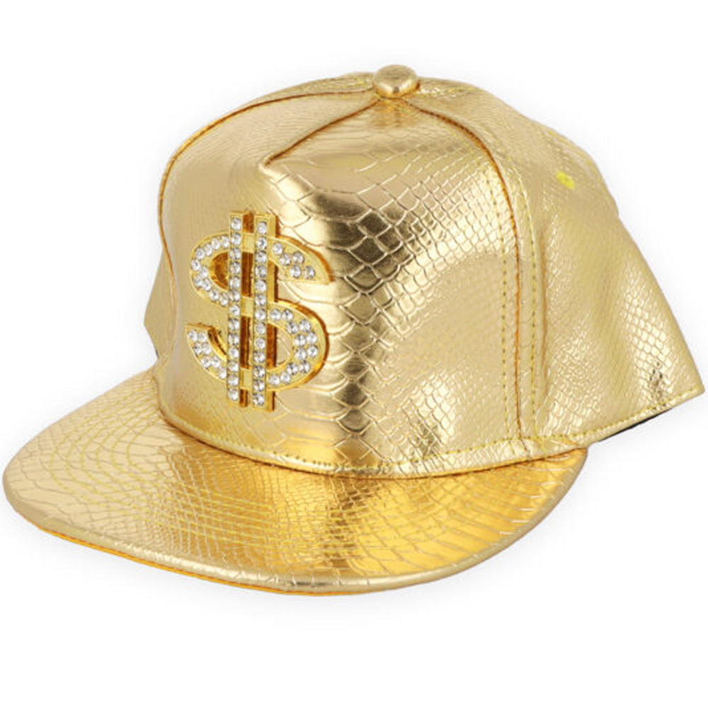 Metallic Gold Cap with Dollar Sign - Hip Hop Fancy Dress - Party Packs