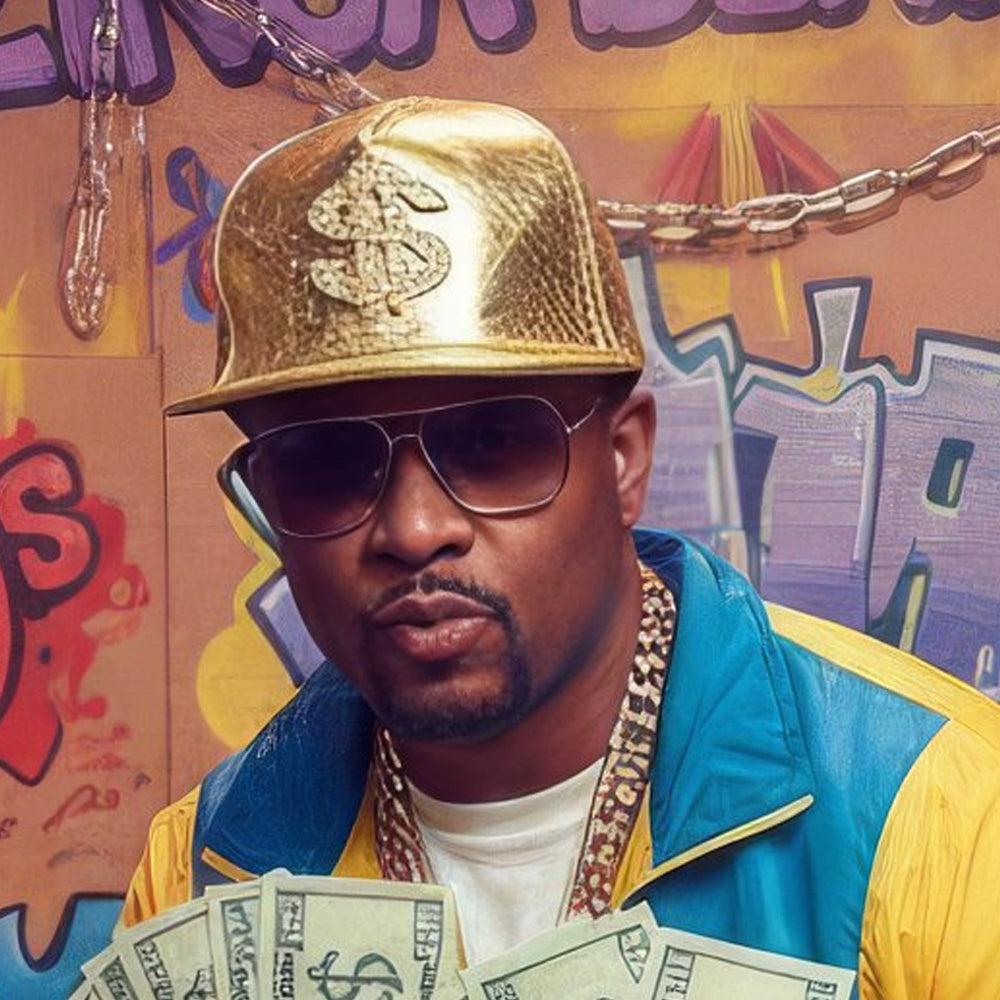 Metallic Gold Cap with Dollar Sign - Hip Hop Fancy Dress - Party Packs
