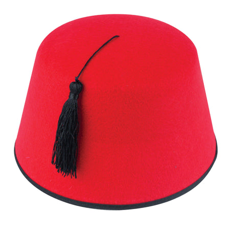 Red Felt Fez Hat with Black Tassel