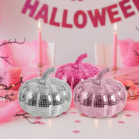 Pink Mini Disco Ball Pumpkins - 7.5cm - Pack of 4
