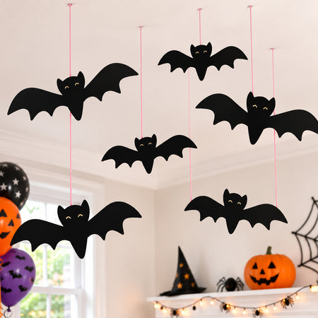 Halloween Bat Shaped Card Hanging Decoration - Pack of 6