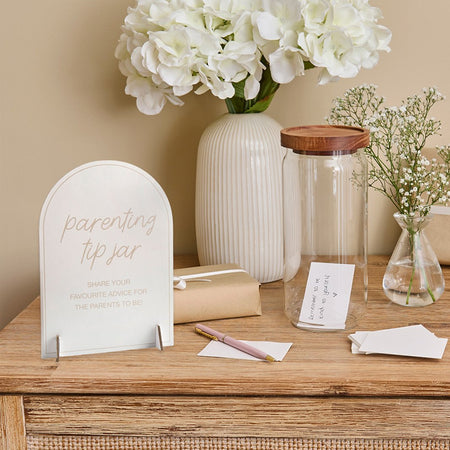 Parenting Tips Jar & Sign Set Baby Shower Game