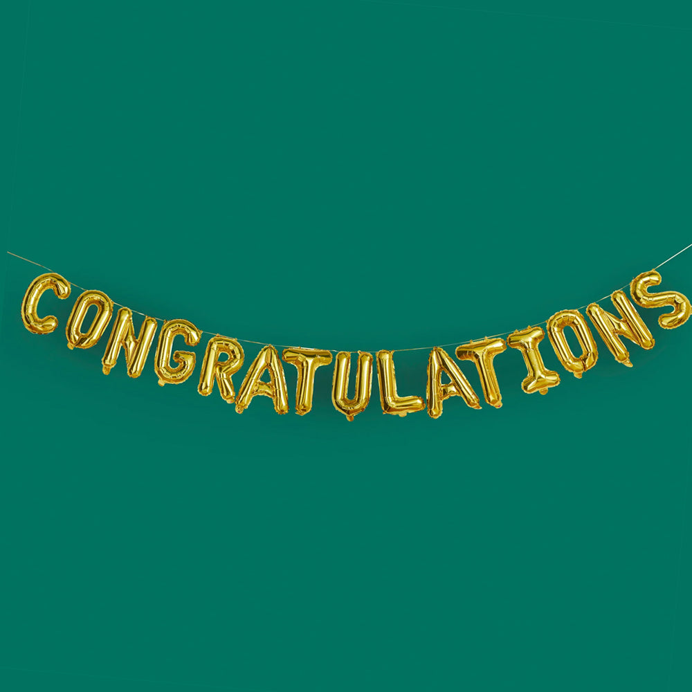 Gold 'Congratulations' Foil Balloon Garland - 16" Balloons