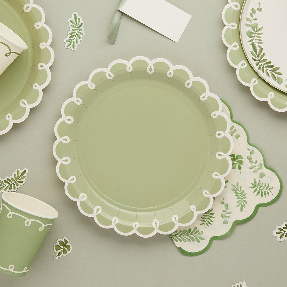 Botanical Sage Green Paper Plates Pack of 8 | Wedding & Party Tableware ...