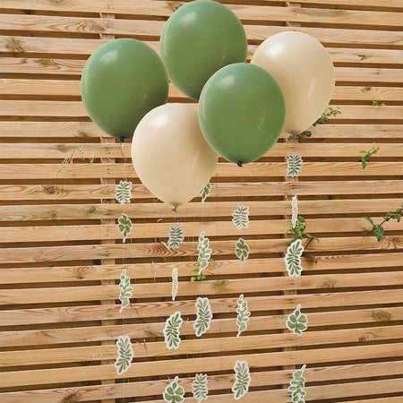Botanical Sage Green Latex Balloons & Tails - Pack of 5