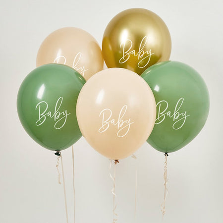 Sage, Nude & Gold Baby Latex Balloons - 12