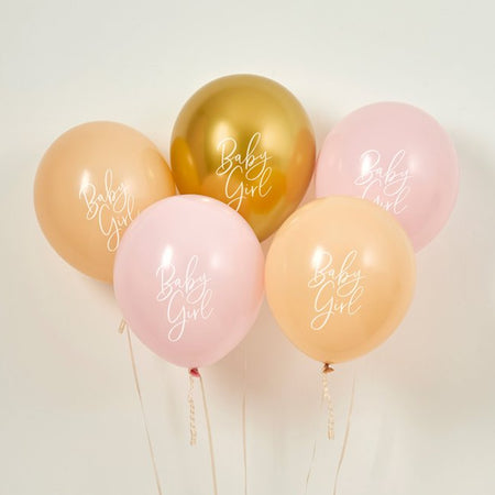 Baby Girl Latex Balloons - Pink, Nude & Gold - 12
