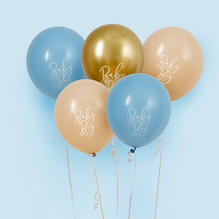 Baby Boy Latex Balloons - Blue, Nude & Gold - 12