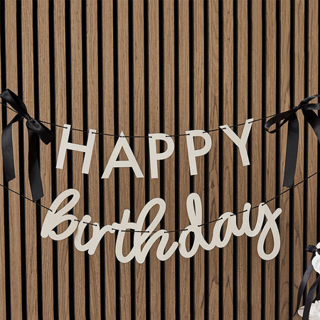 Happy Birthday Banner With Black Satin Bows - 2m