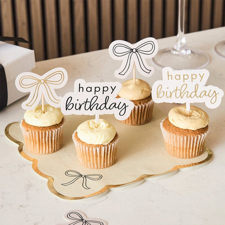 Birthday Bow Food or Cake Picks - Pack of 12