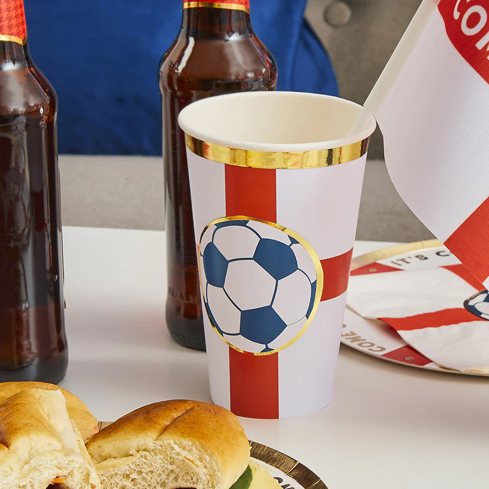 Come on England Football Large Paper Cups - Pack of 8