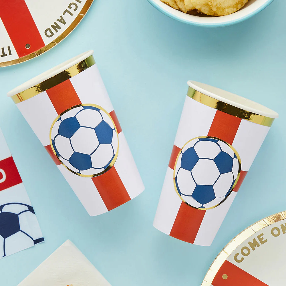 Come on England Football Large Paper Cups - Pack of 8