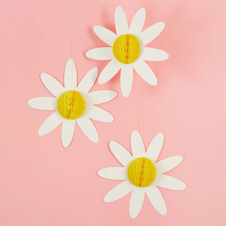 Daisy Honeycomb Hanging Decorations - Pack of 3