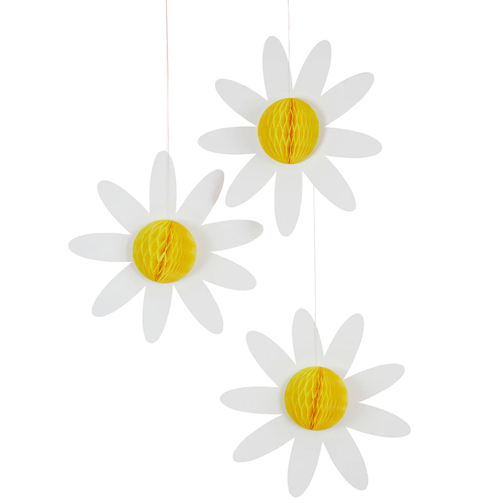 Daisy Honeycomb Hanging Decorations - Pack of 3