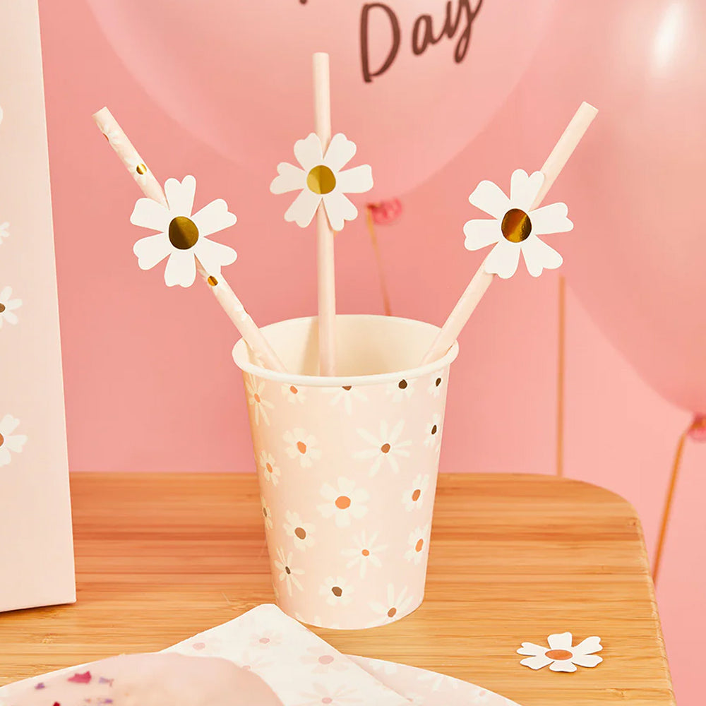 Daisy Paper Straws - Pack of 16