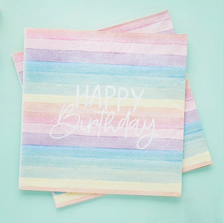 Pastel Rainbow Happy Birthday Paper Napkins - Pack of 16