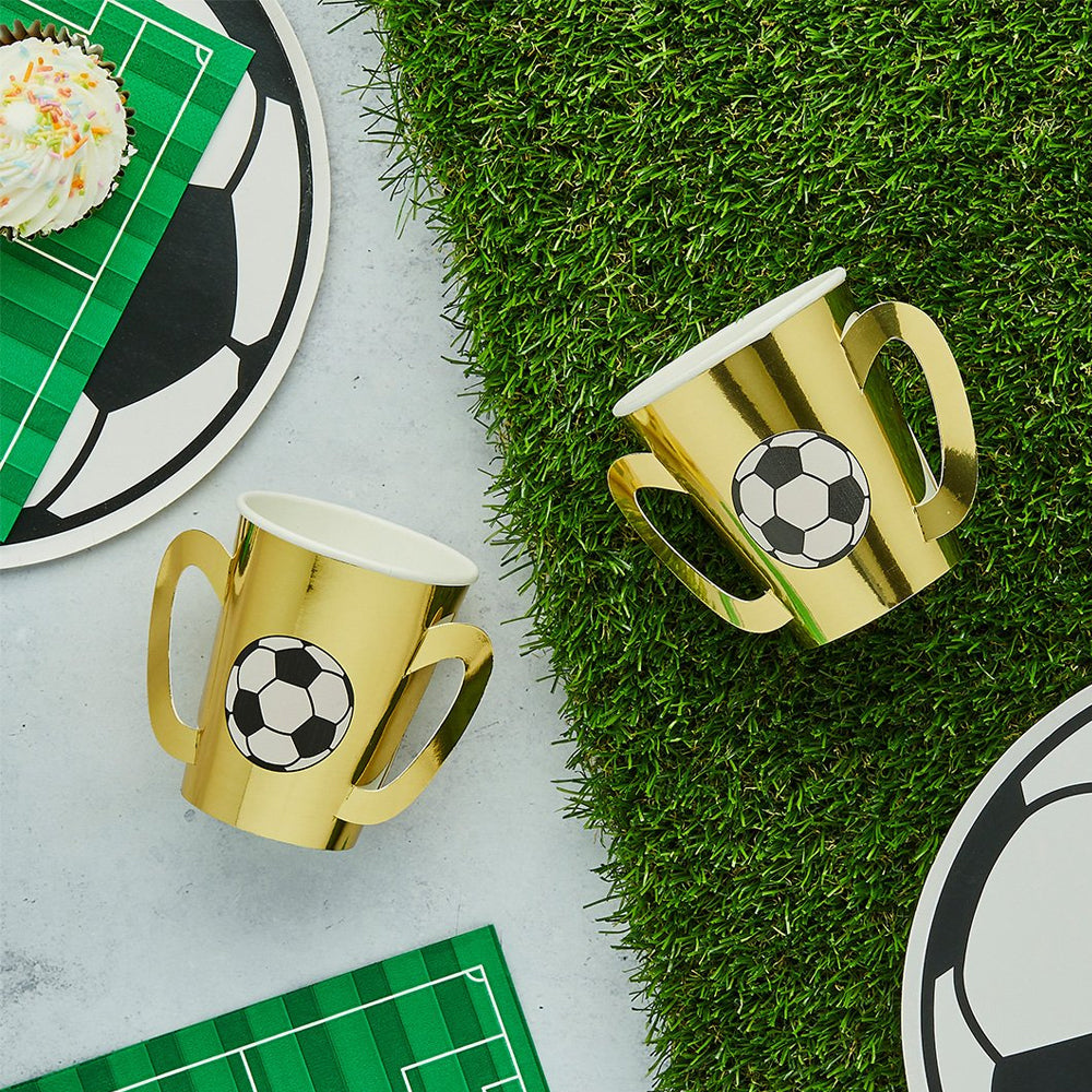 Gold Football Trophy Shape Paper Cups - Pack of 8