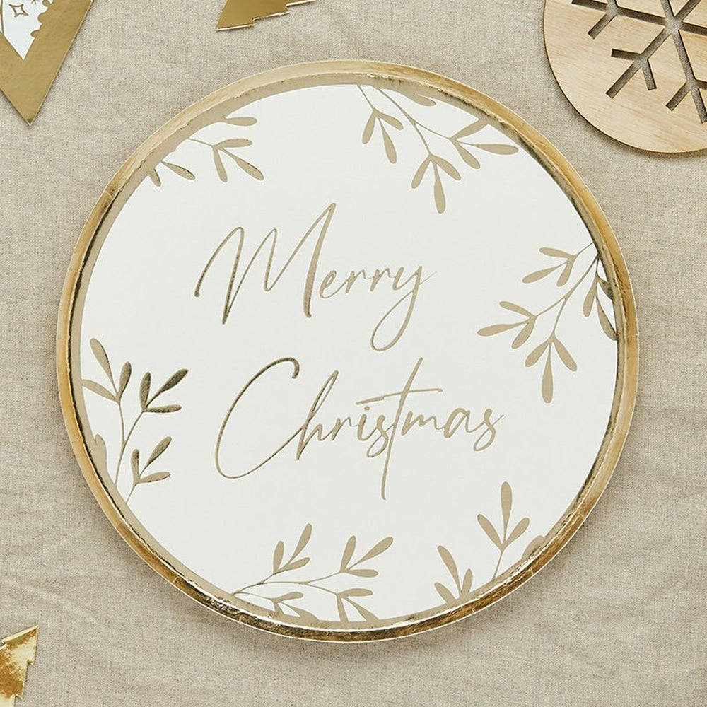 Gold Merry Christmas Paper Plates - 23cm - Pack of 8
