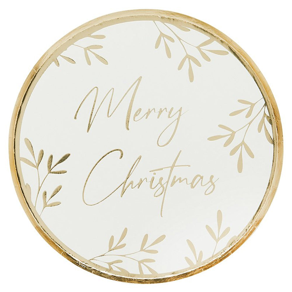 Gold Merry Christmas Paper Plates - 23cm - Pack of 8