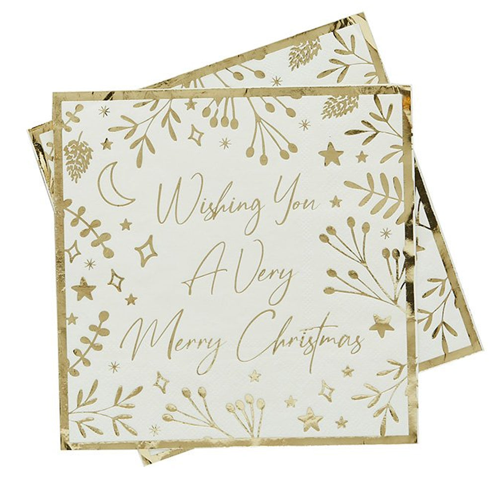 Wishing You A Very Merry Christmas Napkins - 33cm - Pack of 16