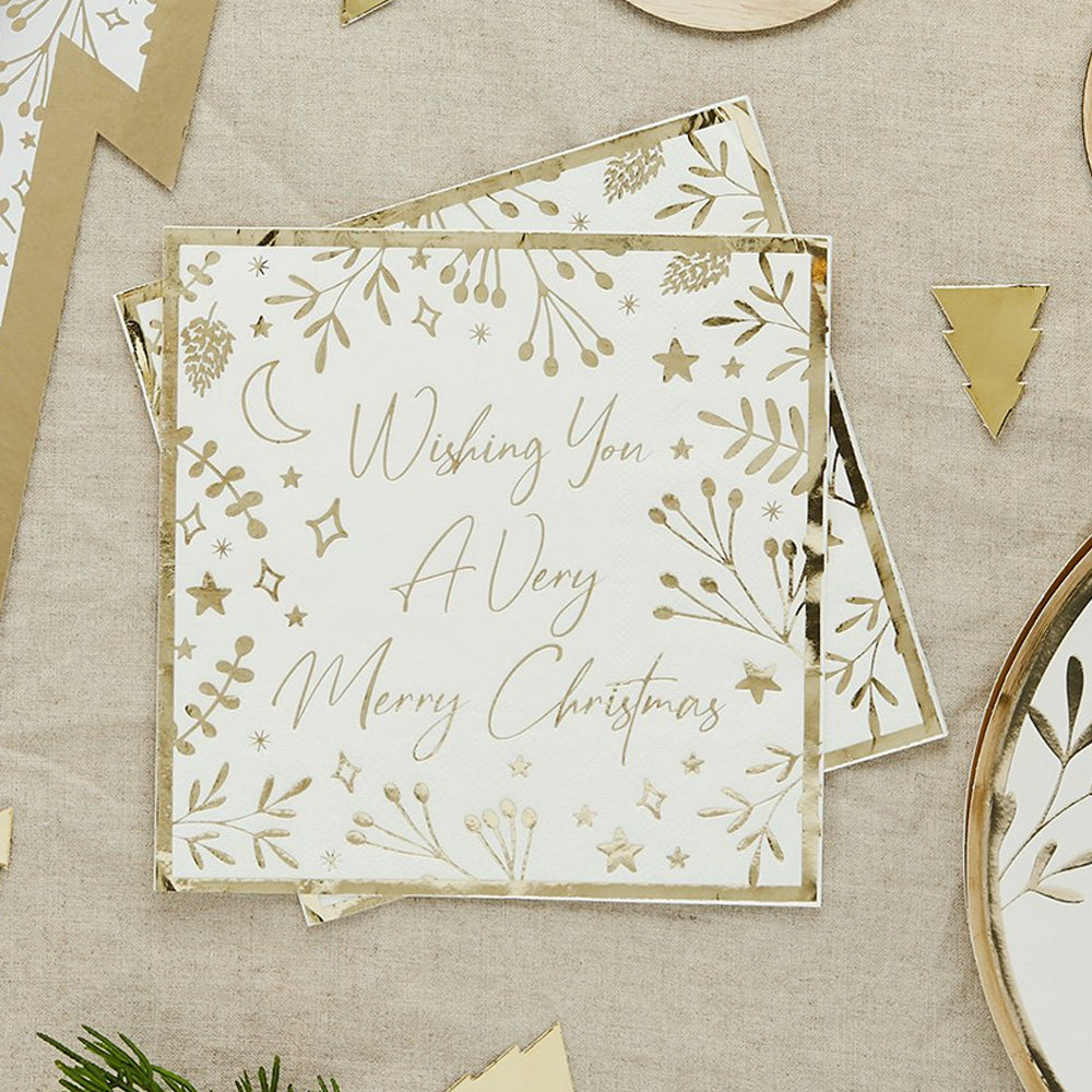 Wishing You A Very Merry Christmas Napkins - 33cm - Pack of 16