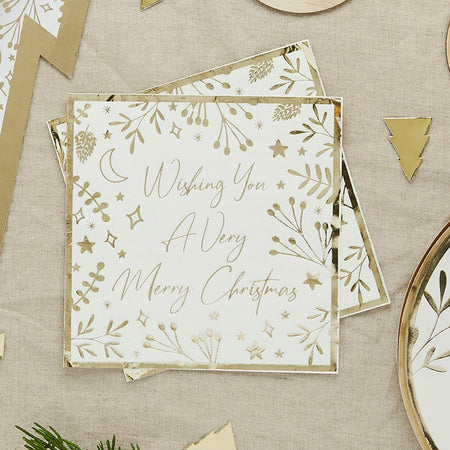 Wishing You A Very Merry Christmas Napkins - 33cm - Pack of 16