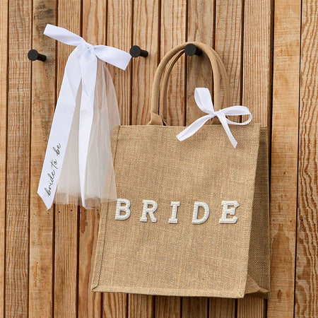 Bride Hessian Tote Bag With Pearl Detail