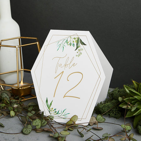 Botanical White & Gold Wedding Table Numbers - Pack of 12