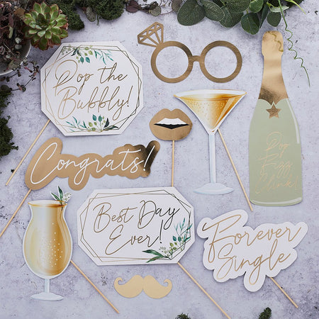 Geometric Greenery Wedding Photo Booth Props - Pack of 10