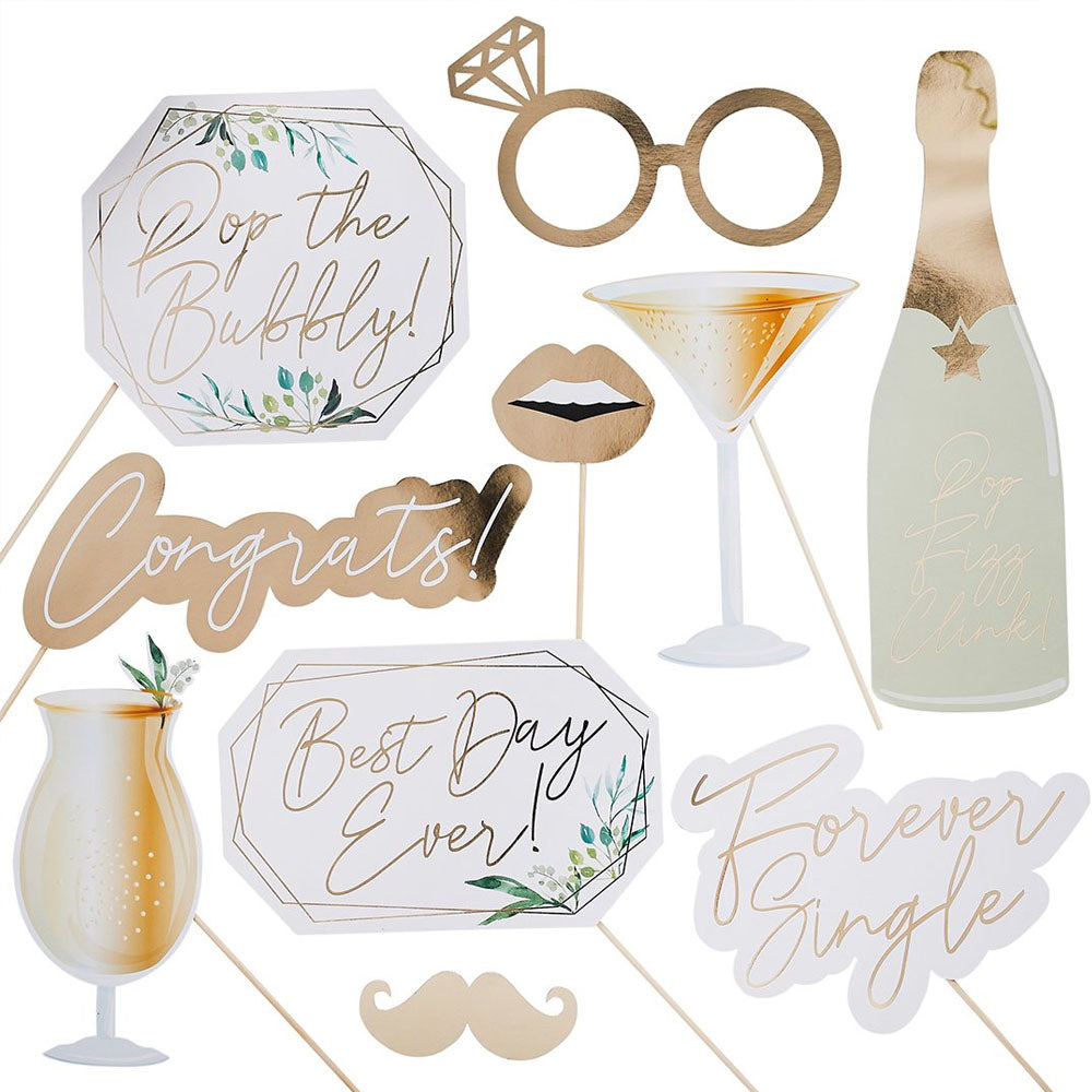 Geometric Greenery Wedding Photo Booth Props - Pack of 10