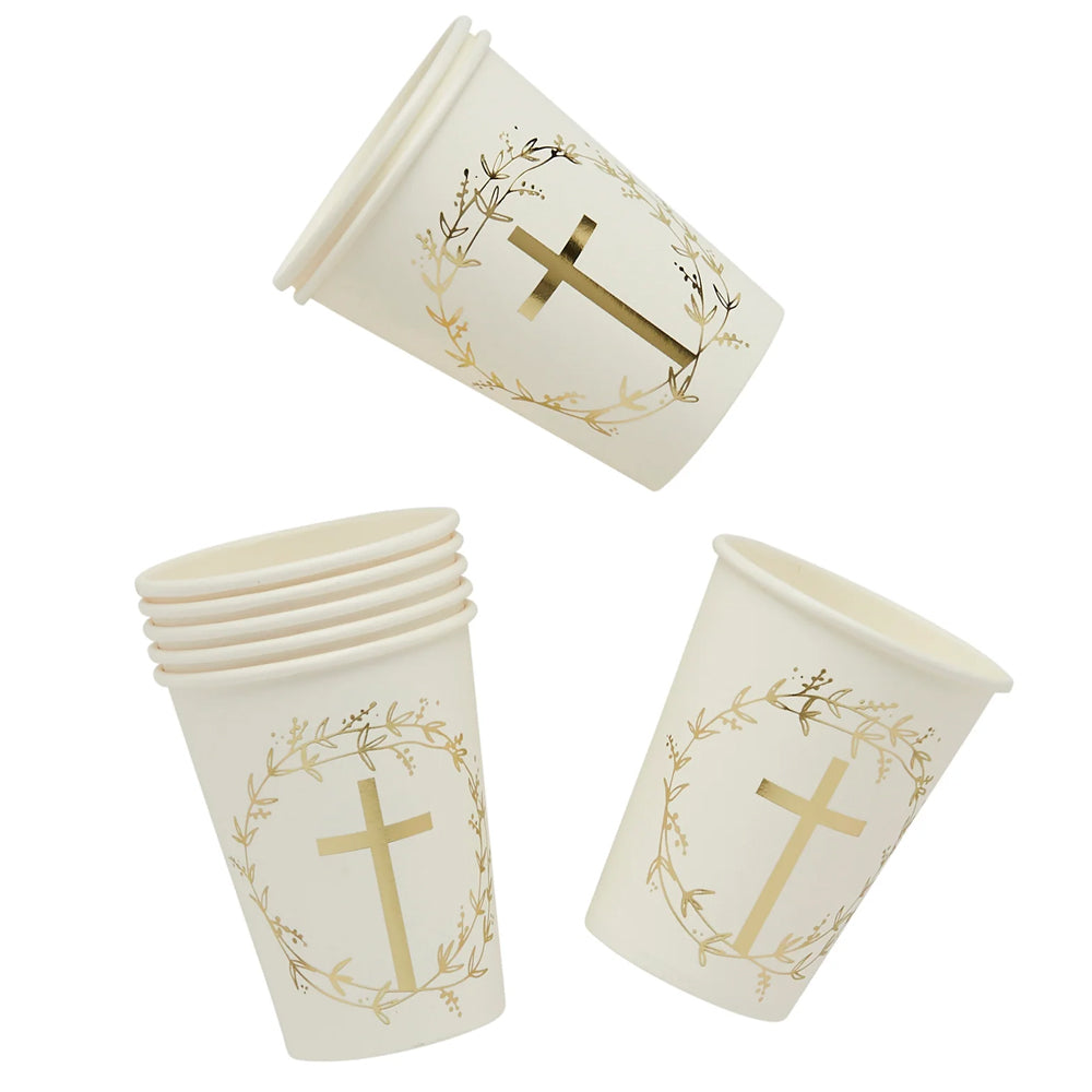 Gold Cross Paper Cups - Pack of 8