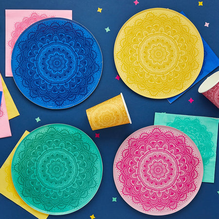 Diwali Mandala Multicoloured Plates - Pack of 8