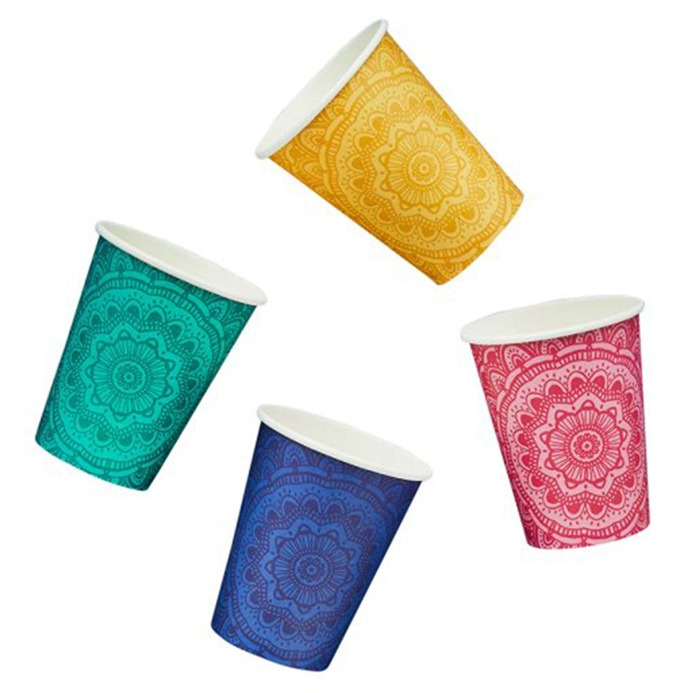 Diwali Mandala Pattern Multicolour Paper Cups - Pack of 8