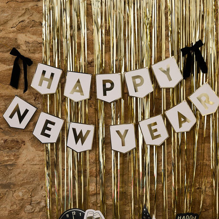 Happy New Year Banner With Black Velvet Bows - 2m