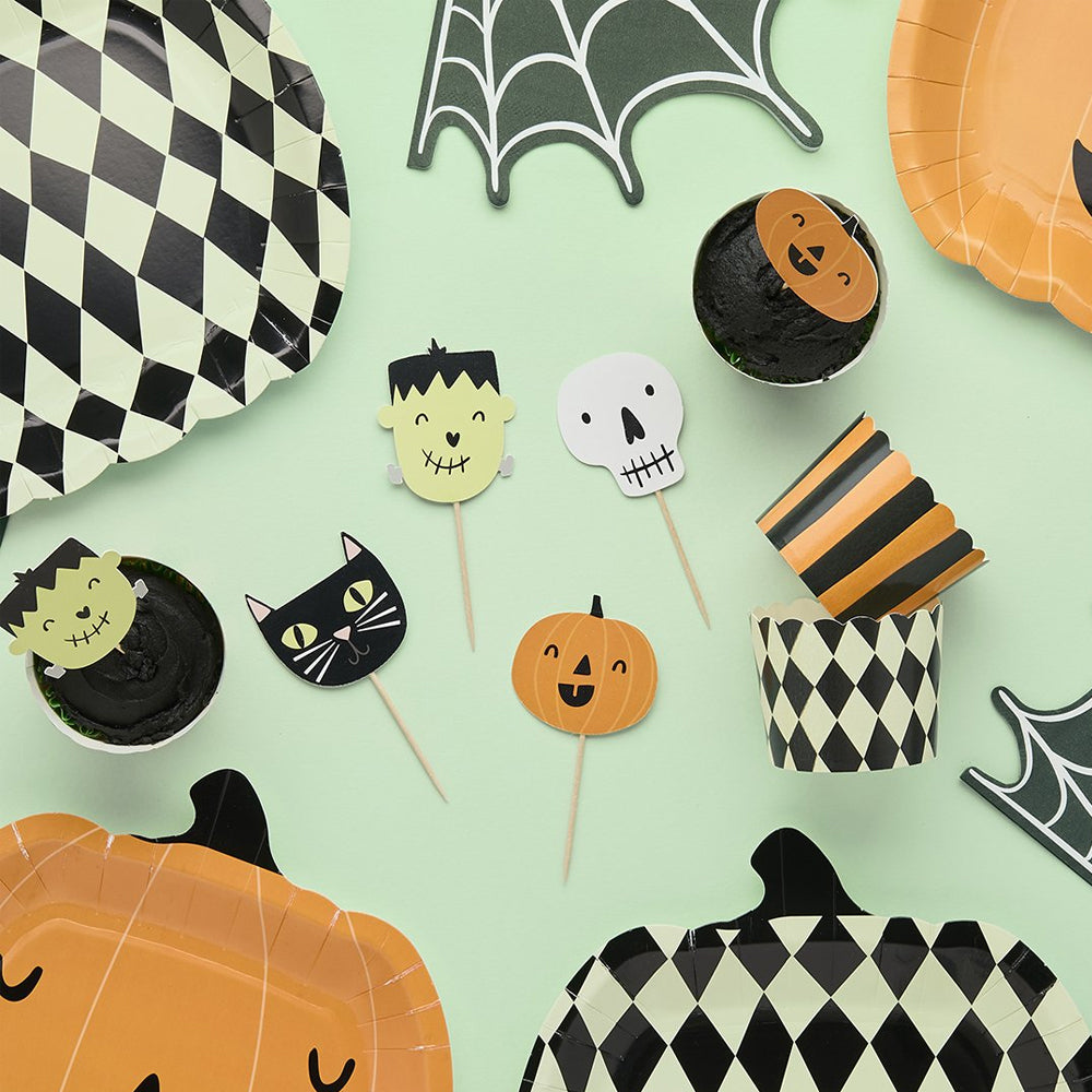 Halloween Themed Food Cups & Cake Pick Set - Pack of 12