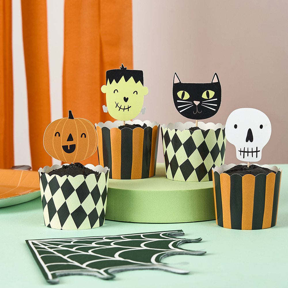 Halloween Themed Food Cups & Cake Pick Set - Pack of 12